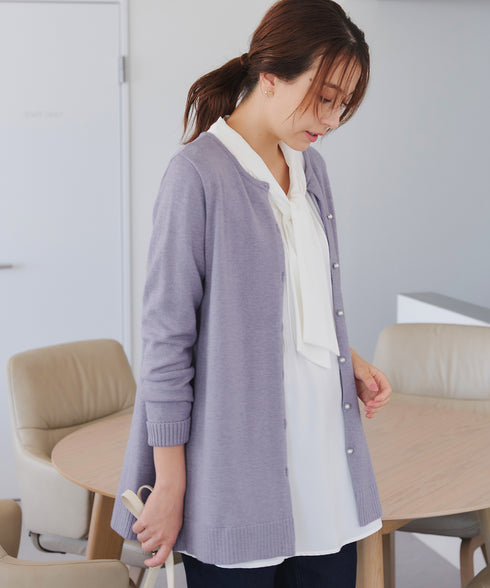 ラウンドネックミドル丈ニットカーディガン