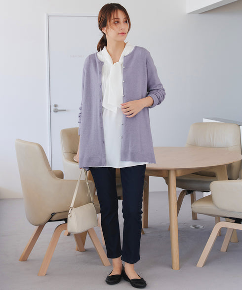 ラウンドネックミドル丈ニットカーディガン