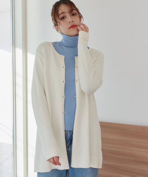 ラウンドネックミドル丈ニットカーディガン