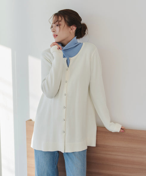 ラウンドネックミドル丈ニットカーディガン
