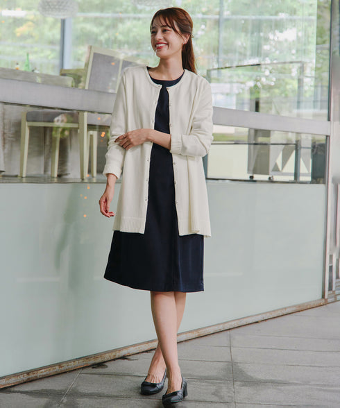 ラウンドネックミドル丈ニットカーディガン