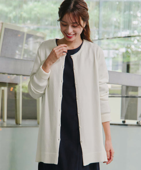 ラウンドネックミドル丈ニットカーディガン