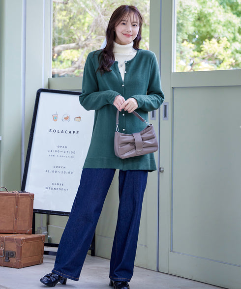 ラウンドネックミドル丈ニットカーディガン