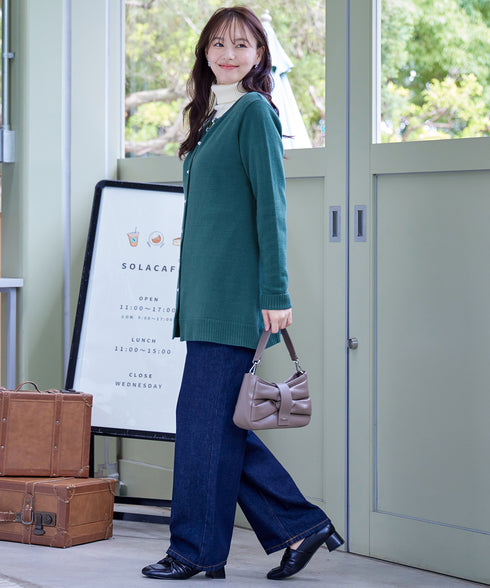 ラウンドネックミドル丈ニットカーディガン