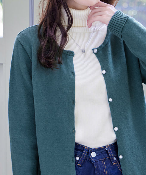 ラウンドネックミドル丈ニットカーディガン