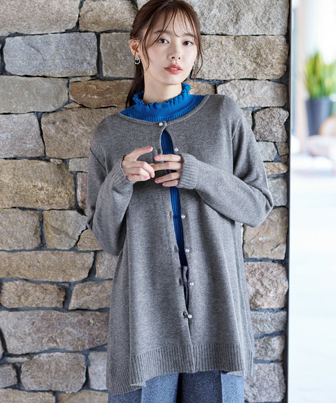 ラウンドネックミドル丈ニットカーディガン