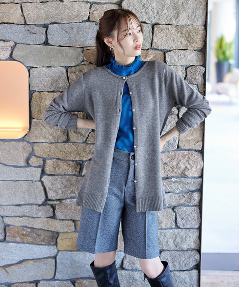 ラウンドネックミドル丈ニットカーディガン