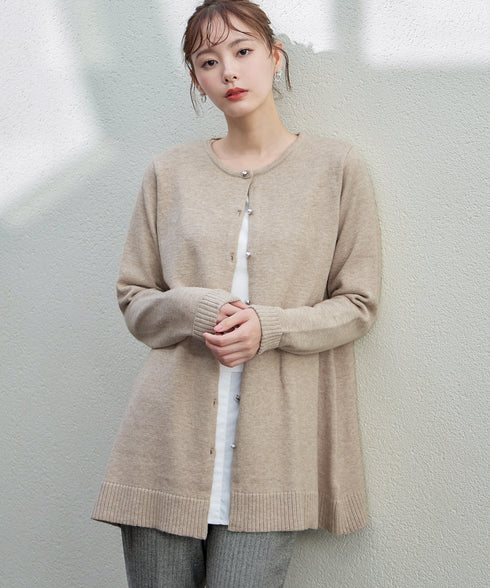 ラウンドネックミドル丈ニットカーディガン