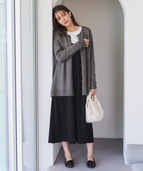 ラウンドネックミドル丈ニットカーディガン