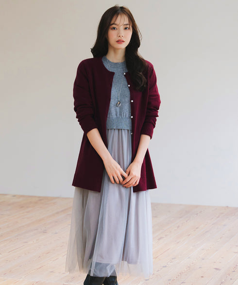 ラウンドネックミドル丈ニットカーディガン