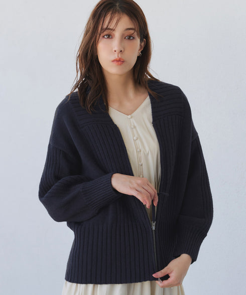 ダブルジップリブニットカーディガン