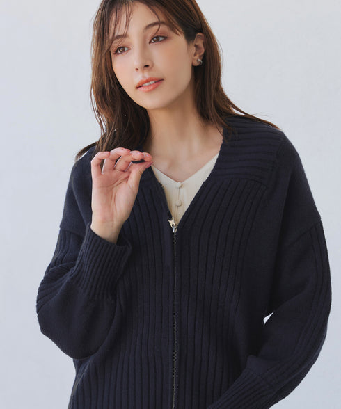 ダブルジップリブニットカーディガン