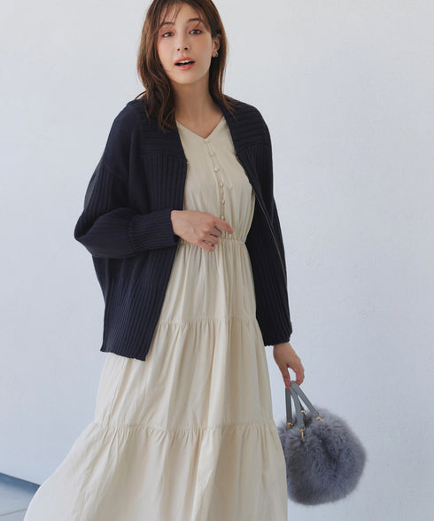 ダブルジップリブニットカーディガン