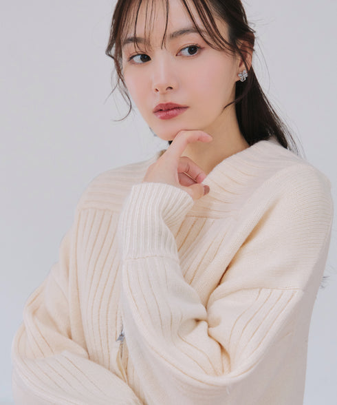 ダブルジップリブニットカーディガン