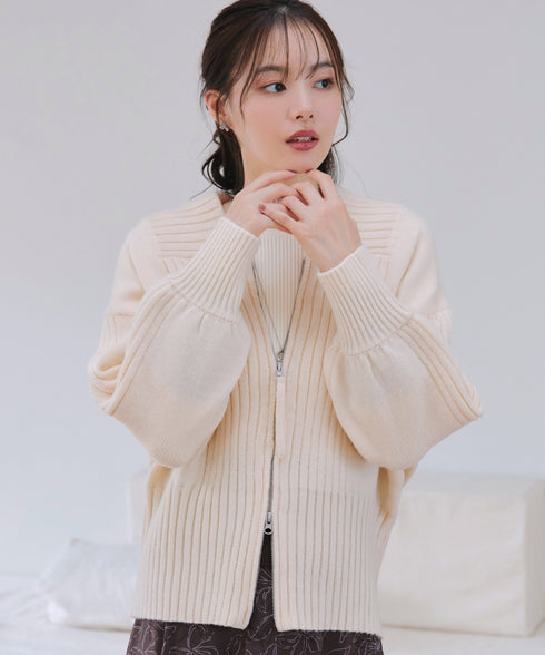 ダブルジップリブニットカーディガン