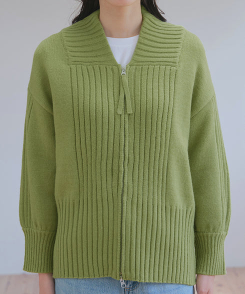 ダブルジップリブニットカーディガン