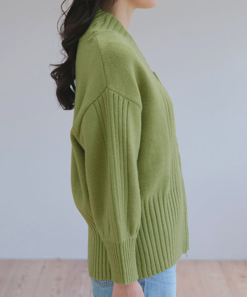 ダブルジップリブニットカーディガン