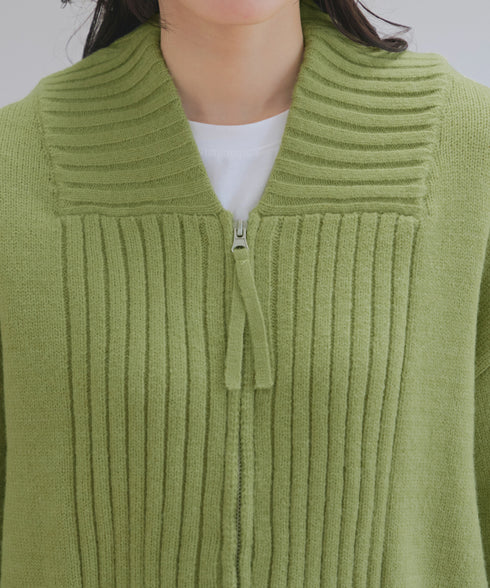 ダブルジップリブニットカーディガン