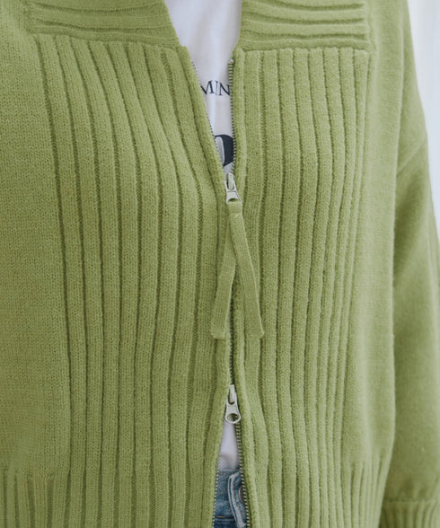 ダブルジップリブニットカーディガン