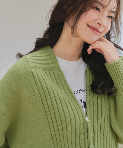 ダブルジップリブニットカーディガン
