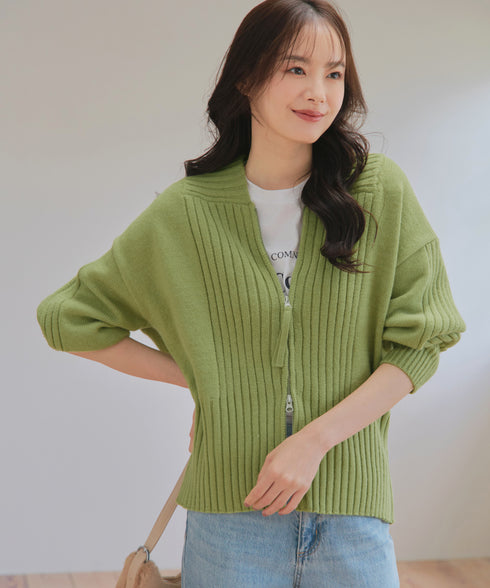 ダブルジップリブニットカーディガン