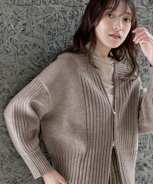 ダブルジップリブニットカーディガン