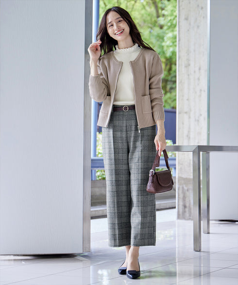【安田美沙子さん着用】起毛チェック柄ワイドパンツ