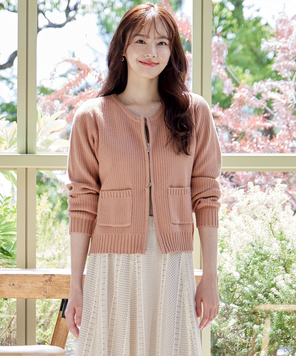 ダブルジップリブ編みカーディガン