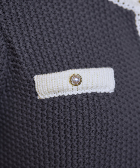 【アウトレット】ミドル丈配色ノーカラーニットジャケット