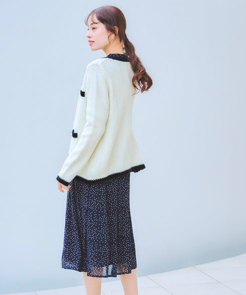 【アウトレット】ミドル丈配色ノーカラーニットジャケット