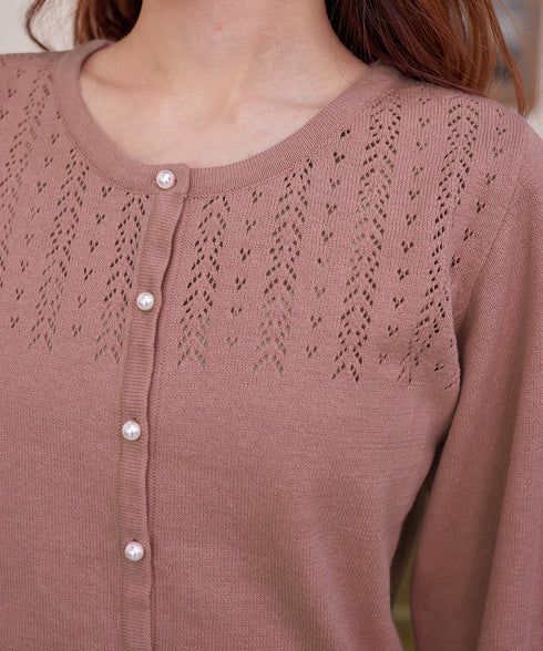 【アウトレット】透かし柄ニットコンビカーディガン