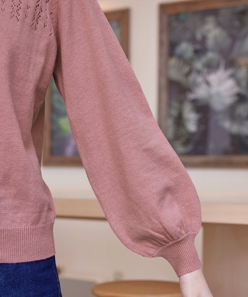 【アウトレット】透かし柄ニットコンビカーディガン