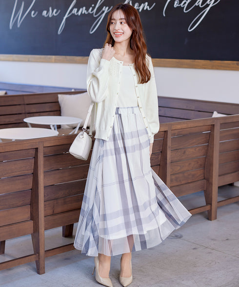 【アウトレット】透かし柄ニットコンビカーディガン