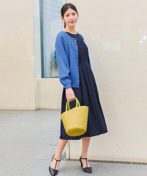 【アウトレット】透かし柄ニットコンビカーディガン