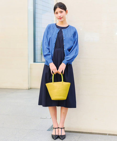 【アウトレット】透かし柄ニットコンビカーディガン