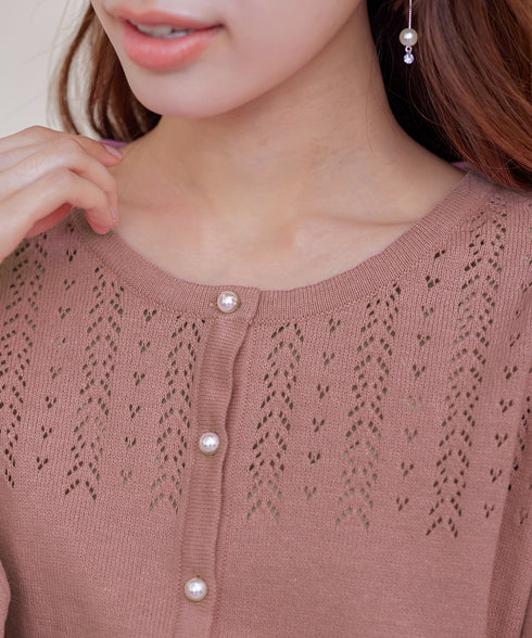 【アウトレット】透かし柄ニットコンビカーディガン