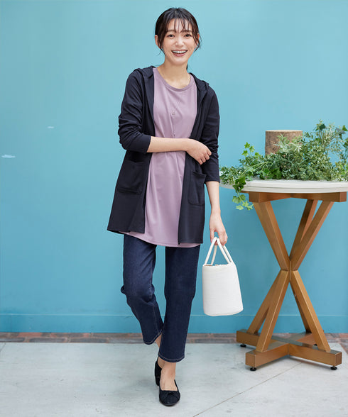 【小倉優子さん着用・UVケア・接触冷感】“やみつき”カットソーパーカーカーデ