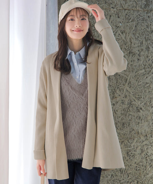 リブ編み着流しカーディガン