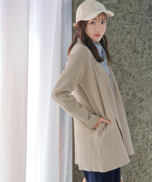 リブ編み着流しカーディガン