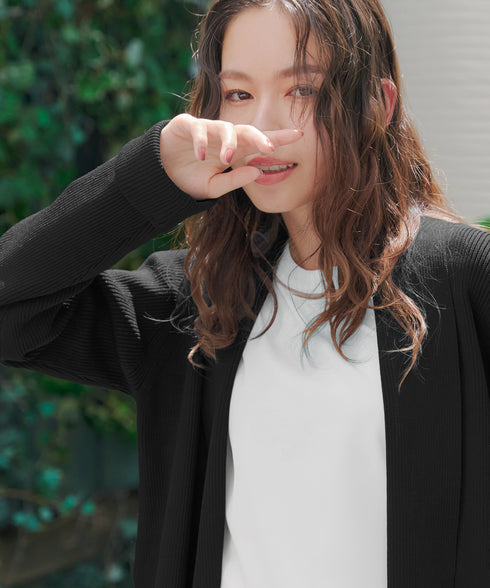 リブ編み着流しカーディガン