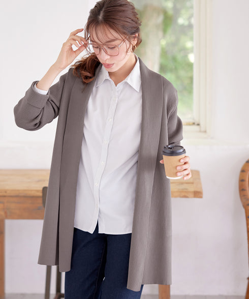 リブ編み着流しカーディガン