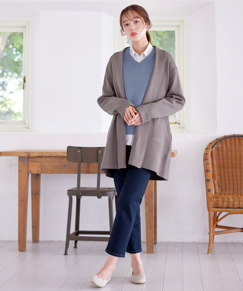 リブ編み着流しカーディガン