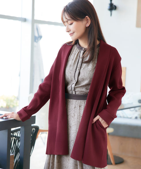 リブ編み着流しカーディガン