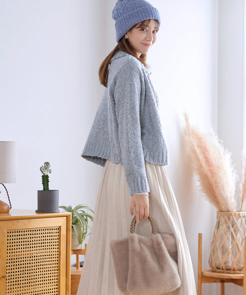 【着丈が選べる】ハイネックブークレカーディガン