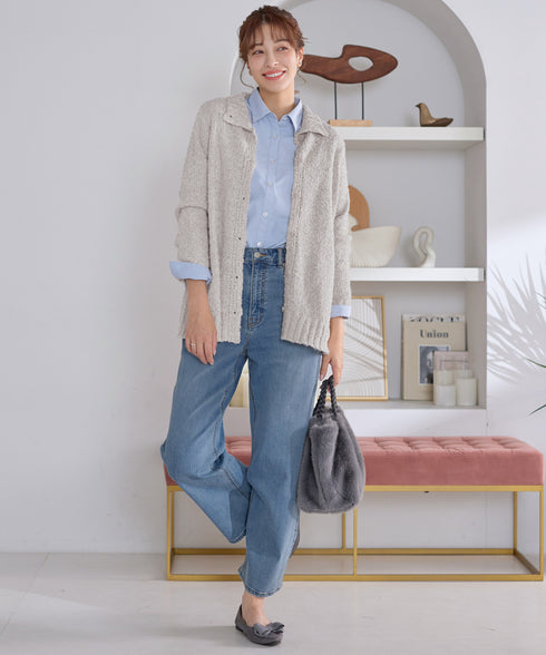 【着丈が選べる】ハイネックブークレカーディガン