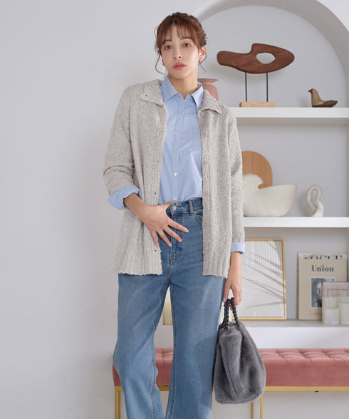 【着丈が選べる】ハイネックブークレカーディガン