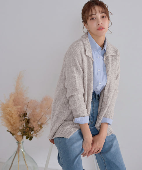 【着丈が選べる】ハイネックブークレカーディガン