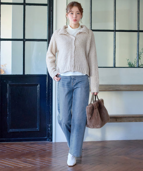 【着丈が選べる】ハイネックブークレカーディガン