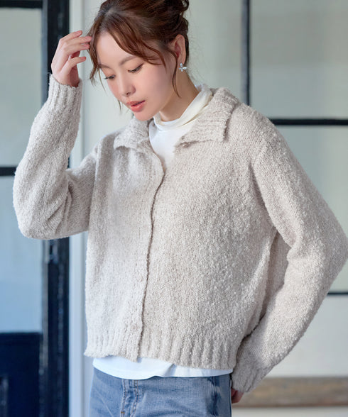 【着丈が選べる】ハイネックブークレカーディガン