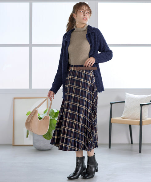 【着丈が選べる】ハイネックブークレカーディガン